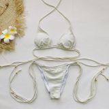 Sexy Solid Color Lace-Up Triangle Bikini Two-Piece Swimsuit Set