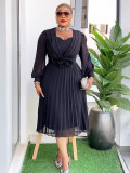 Chic Career Slim Waist Pleated A-Line Chiffon Dress