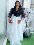 African Plus Size Women's Elegant Color Block Long Dress