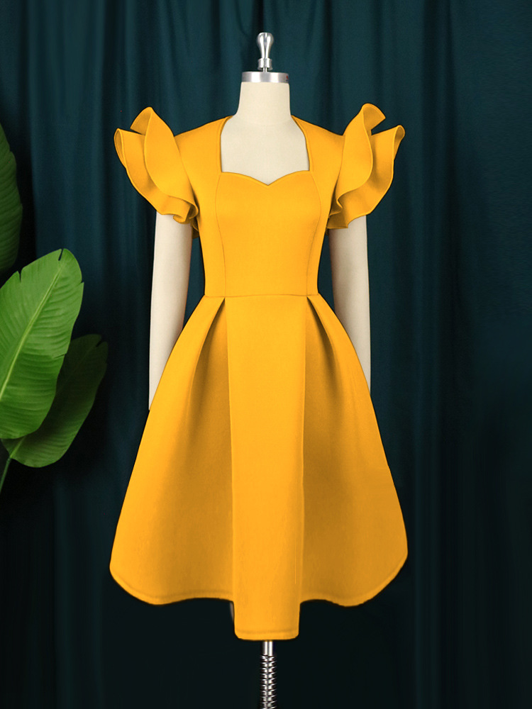 Ruffled Sleeve A-Line Plus Size Party Dress