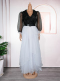 African Plus Size Women's Elegant Color Block Long Dress