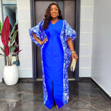Plus Size Women's Robe African Color Block Print Dress