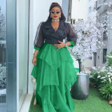 African Plus Size Women's Elegant Color Block Long Dress