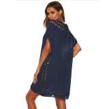 Women's V-Neck Cover-Up Sexy Hollow Out Loose Beach Dress