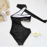 Solid Color One-Shoulder Hollow Sexy Triangle One-Piece Swimsuit