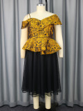 Plus Size Embroidered Irregular Sleeves Blouse Mid-Length Mesh Skirt Two-Piece Set