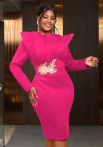 Fashion Embroidered Long Sleeve Evening Dress Plus Size High Waist Formal Party Dress