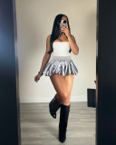 Solid Color Mini Pleated Bubble Skirt