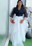 African Plus Size Women's Elegant Color Block Long Dress