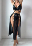 Sexy See-Through Cross Low Back Lingerie Set