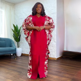 Plus Size Women's Robe African Color Block Print Dress