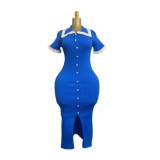 Women's Summer Round Neck Knit Midi Dress
