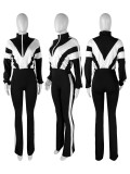 Women’s Casual Sportswear Color Block Slim Waist Two-Piece Jogger Set