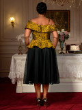 Plus Size Embroidered Irregular Sleeves Blouse Mid-Length Mesh Skirt Two-Piece Set