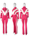 Women’s Casual Sportswear Color Block Slim Waist Two-Piece Jogger Set