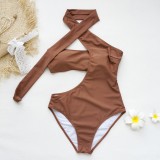 Solid Color One-Shoulder Hollow Sexy Triangle One-Piece Swimsuit