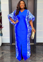 Plus Size Women's Robe African Color Block Print Dress