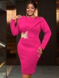 Fashion Embroidered Long Sleeve Evening Dress Plus Size High Waist Formal Party Dress