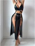 Sexy See-Through Cross Low Back Lingerie Set