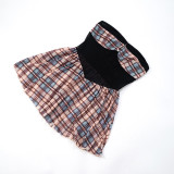 Women's Strapless Low Back Pleated Plaid Patchwork Mesh Dress