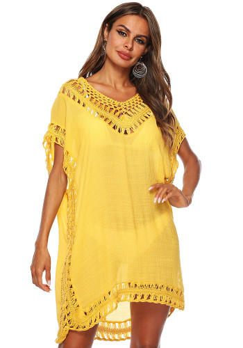 Women's V-Neck Cover-Up Sexy Hollow Out Loose Beach Dress