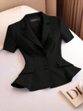 Women Solid Single-breasted Multi-button Turndown Collar Elegant Blazer