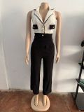 Women's Patchwork Halter Sleeveless Wide-Leg Jumpsuit