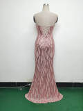 Fishbone Slim Waist Heart Neck Sequin Evening Dress Luxury Formal Party Gown