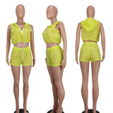 Women'S Fashion Casual Half Zip Hooded Sleeveless Two-Piece Shorts Set Women'S Clothing