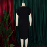 Plus Size African Round-Neck Short-Sleeve Chic Elegant Ol Bodycon Dress
