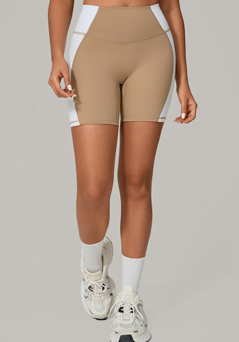 Women Contrast Color Patchwork Yoga Outdoor Running Fitness Shorts