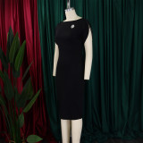 Plus Size African Round-Neck Short-Sleeve Chic Elegant Ol Bodycon Dress