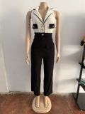 Women's Patchwork Halter Sleeveless Wide-Leg Jumpsuit