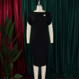 Plus Size African Round-Neck Short-Sleeve Chic Elegant Ol Bodycon Dress