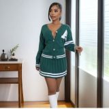 Women Puppy Embroidery Knitting Contrast Color Jacket Top