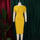Plus Size African Round-Neck Short-Sleeve Chic Elegant Ol Bodycon Dress