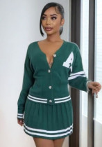 Women Puppy Embroidery Knitting Contrast Color Jacket Top