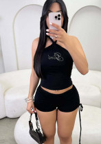 Women sexy Halter Neck sleeveless Top lace and shorts two-piece set