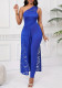 Women Elegant One Shoulder Contrast Color Lace Jumpsuit