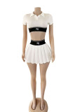 Women Casual Crop Polo T-shirt And Skirt Two-piece Set