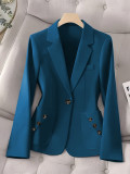Women Blue Elegant Turndown Collar Maxi Blazer