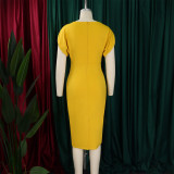 Plus Size African Round-Neck Short-Sleeve Chic Elegant Ol Bodycon Dress