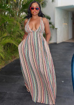 Women Striped Lace-Up Dress