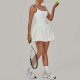 Women Contrast Color Fake Two-piece Sports Outdoor Running Fitness Tennis Dress