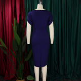 Plus Size African Round-Neck Short-Sleeve Chic Elegant Ol Bodycon Dress