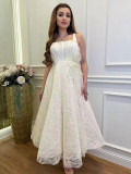 Women French Retro Summer Suspender Maxi Fishbone Lace Dress