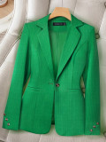Women Solid Turndown Collar Blazer