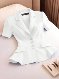 Women Solid Single-breasted Multi-button Turndown Collar Elegant Blazer