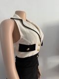 Women's Patchwork Halter Sleeveless Wide-Leg Jumpsuit