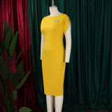 Plus Size African Round-Neck Short-Sleeve Chic Elegant Ol Bodycon Dress